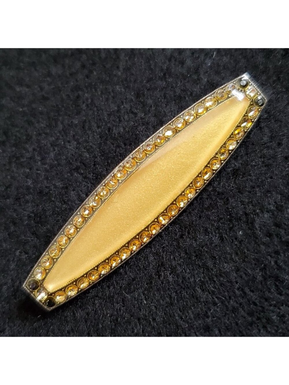 Vintage Art Deco Bar Brooch Rhinestone Enamel Yellow 2 1/8"